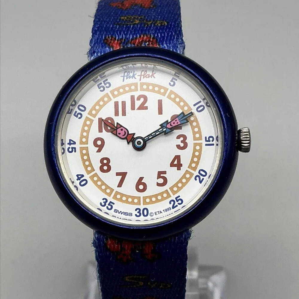 Vintage Flik Flak Swiss Sydney 2000 Boys Watch 29mm Blue SYD Strap New Battery